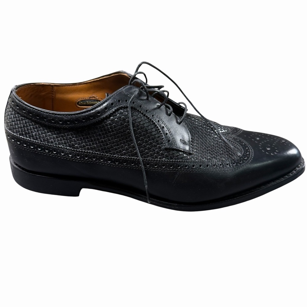 Allen Edmonds LEIDEN Leather Shoes Men 13 Black Wingtip - Picture 2 of 10
